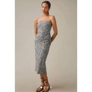 Anthropologie Strapless Blue Floral Dress